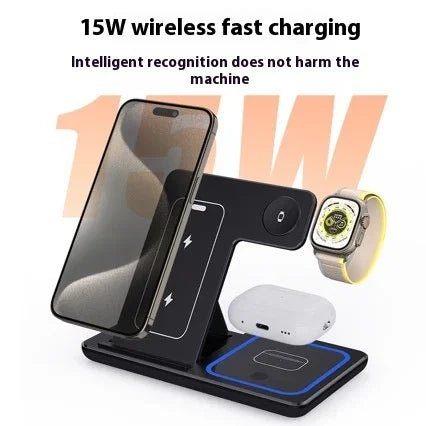 15W wireless fast charging station for smartphone, smart watch, and earbuds