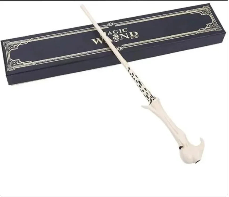 White magic wand with ornate handle and gift box, fantasy collectible accessory