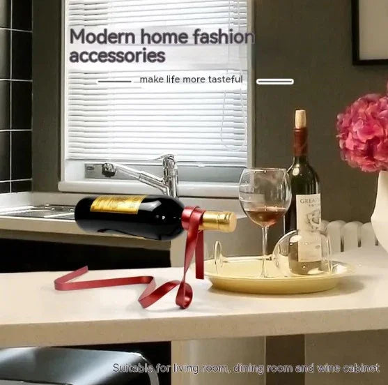 Modern kitchen with stylish wine bottle holder, wine glasses, and home decor accessories